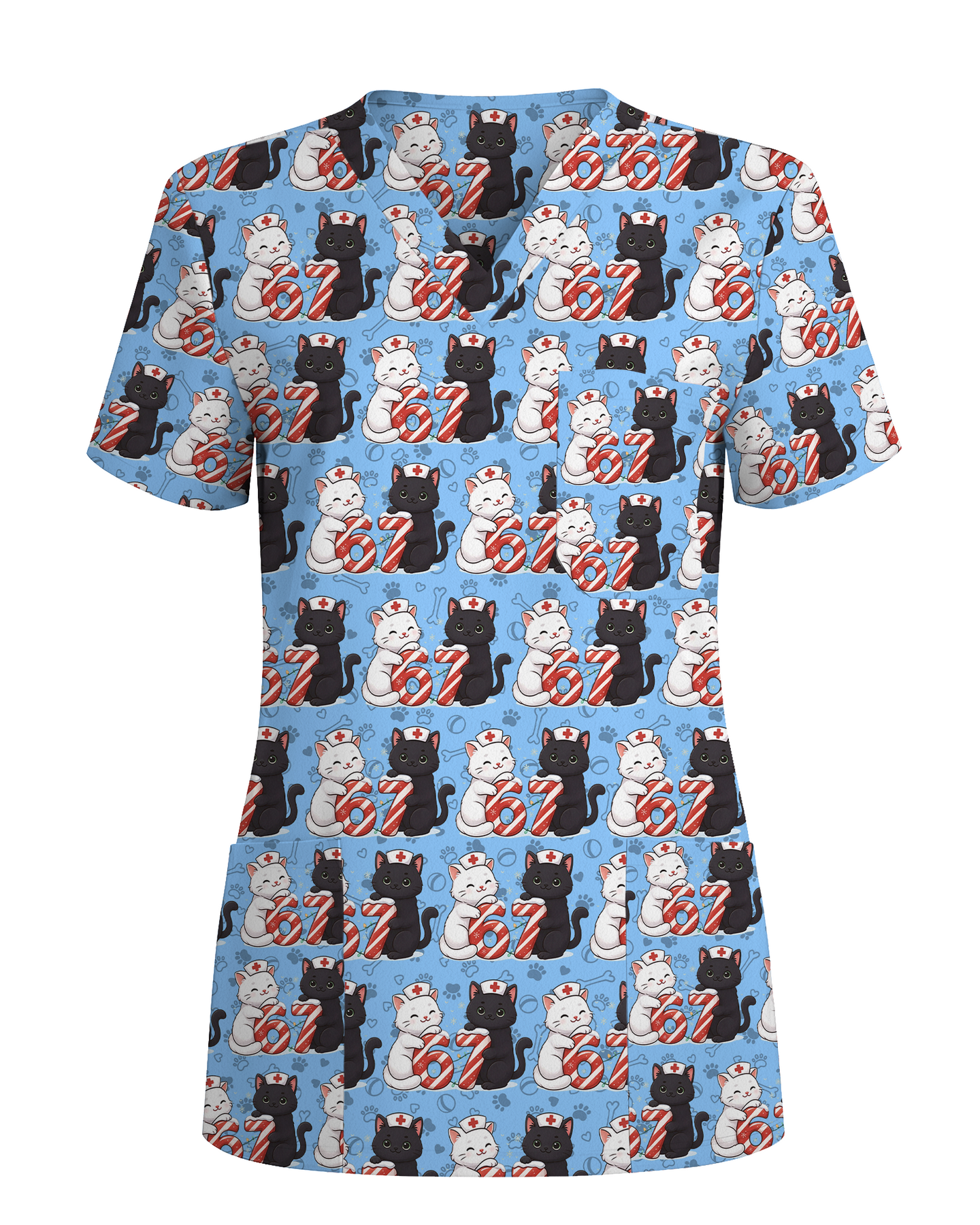 Merry Xmas Nurse Six Seven Cat Scrub Top