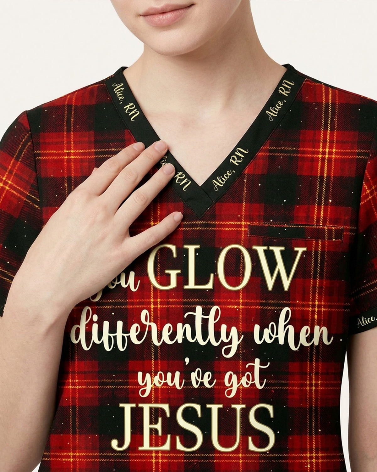 Personalized Name And Specialty You Glow Differently When You've Got Jesus Plaid Pattern Christmas Gift For Nurse Set