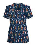 Cute Dachshund Christmas Medical Nurse Scrub Top