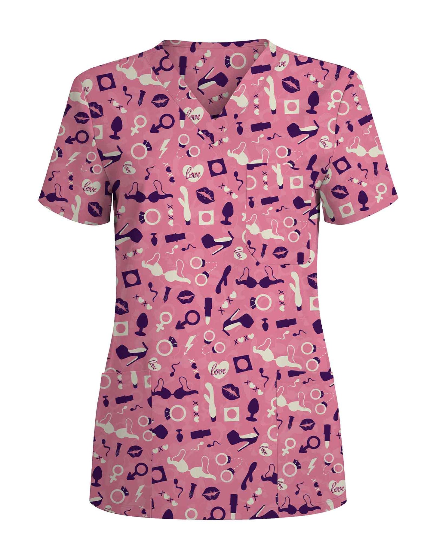 Playful Spicy Coquette Adult Valentine Medical Scrub Top
