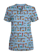Cartoon Dachshund & Hot Dog Scrub Top