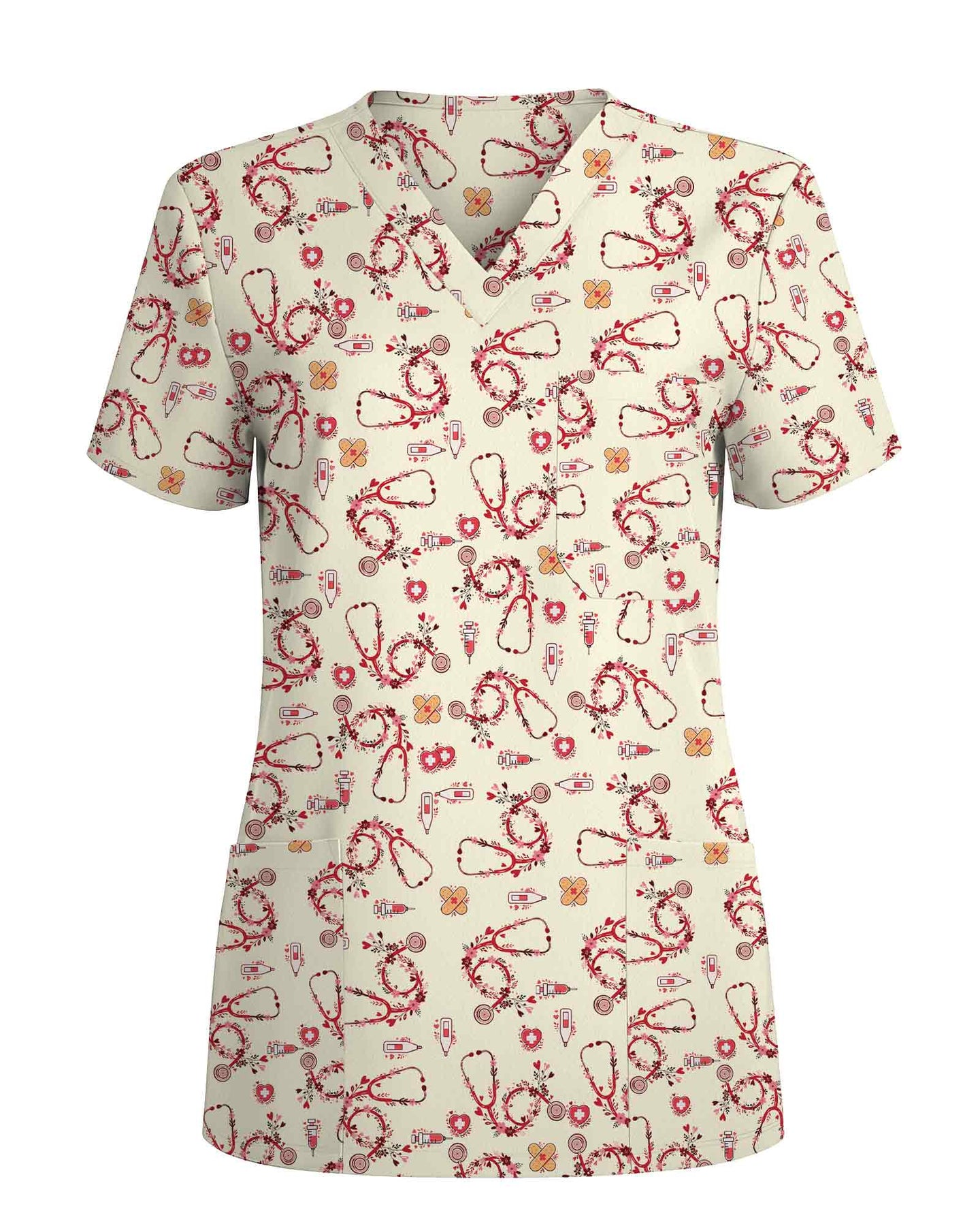 Floral Stethoscope Valentine Medical Scrub Top
