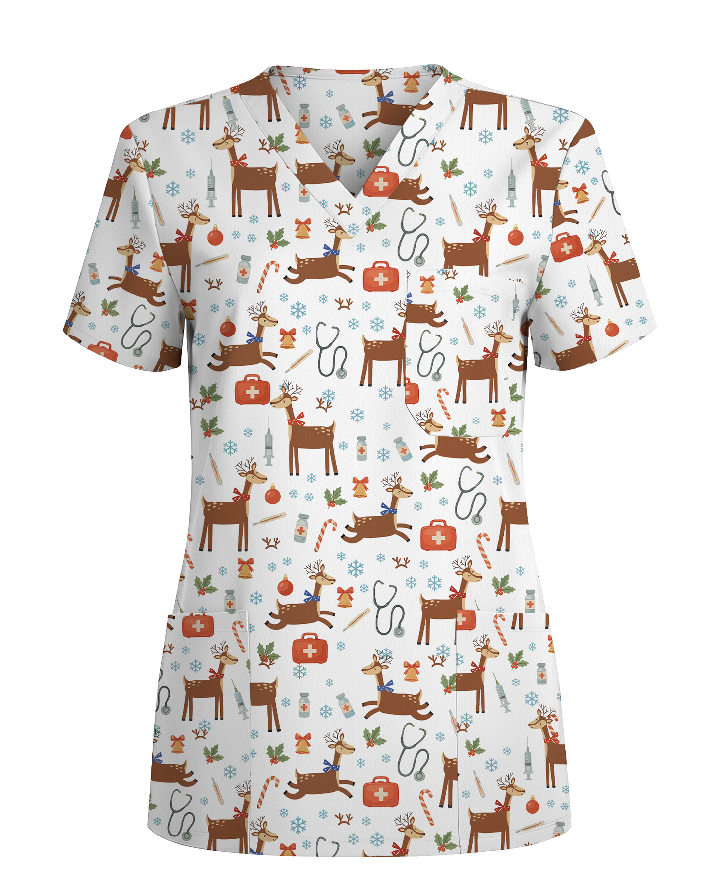Oh Deer Christmas Holiday Nursing Scrub Top