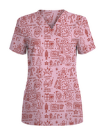Retro Christmas Doodles Medical Scrub Top