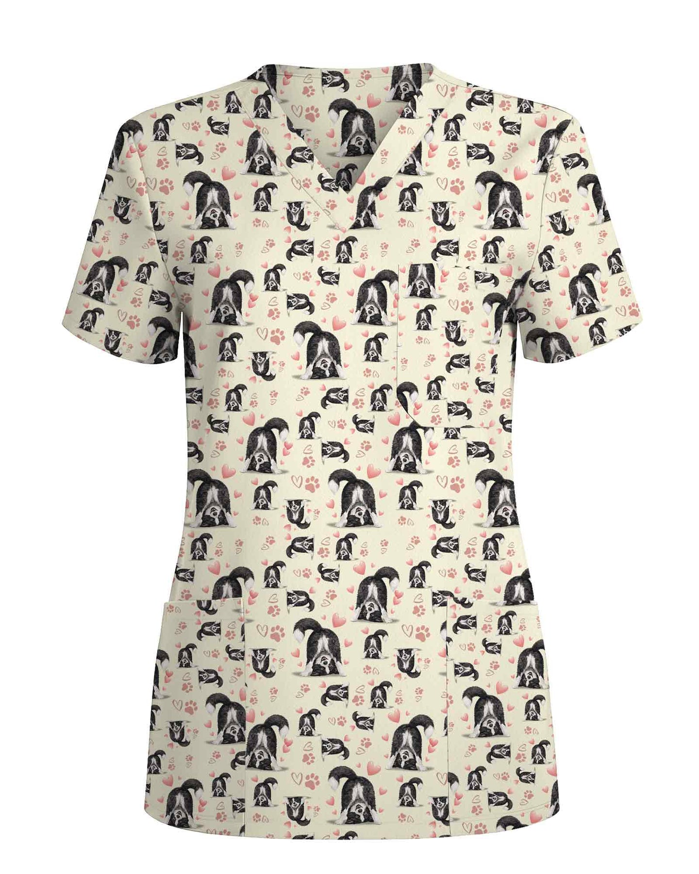 Charming Border Collie Dog Valentine Medical Scrub Top