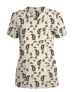 Charming Border Collie Dog Valentine Medical Scrub Top