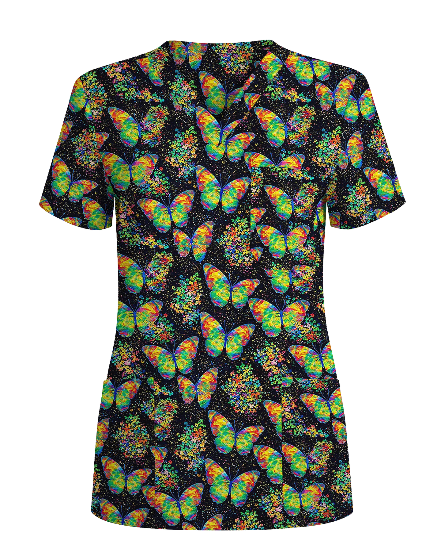 Neon Tie-Dye Butterfly Magic Nurse Scrub Top