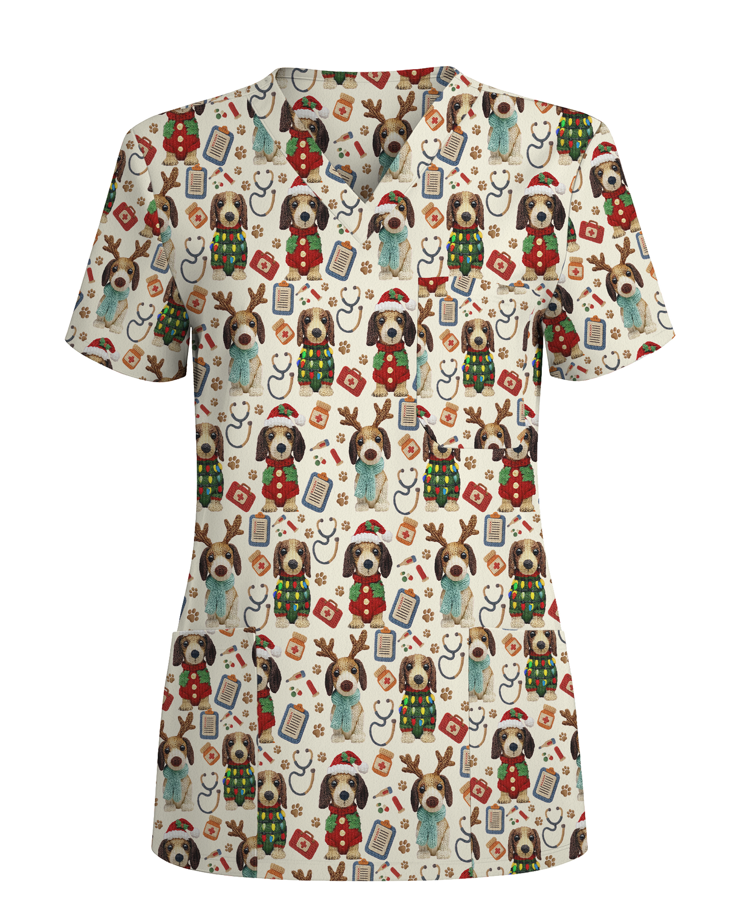 Knit Puppy Love Christmas Holiday Nursing Scrub Top