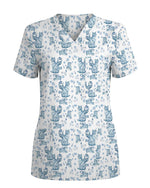 Blue Toile De Jouy Angel Cat Scrub Top