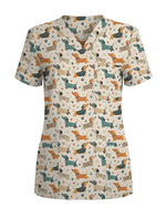Cartoon Dachshund Variety Pack Nurse Scrub Top