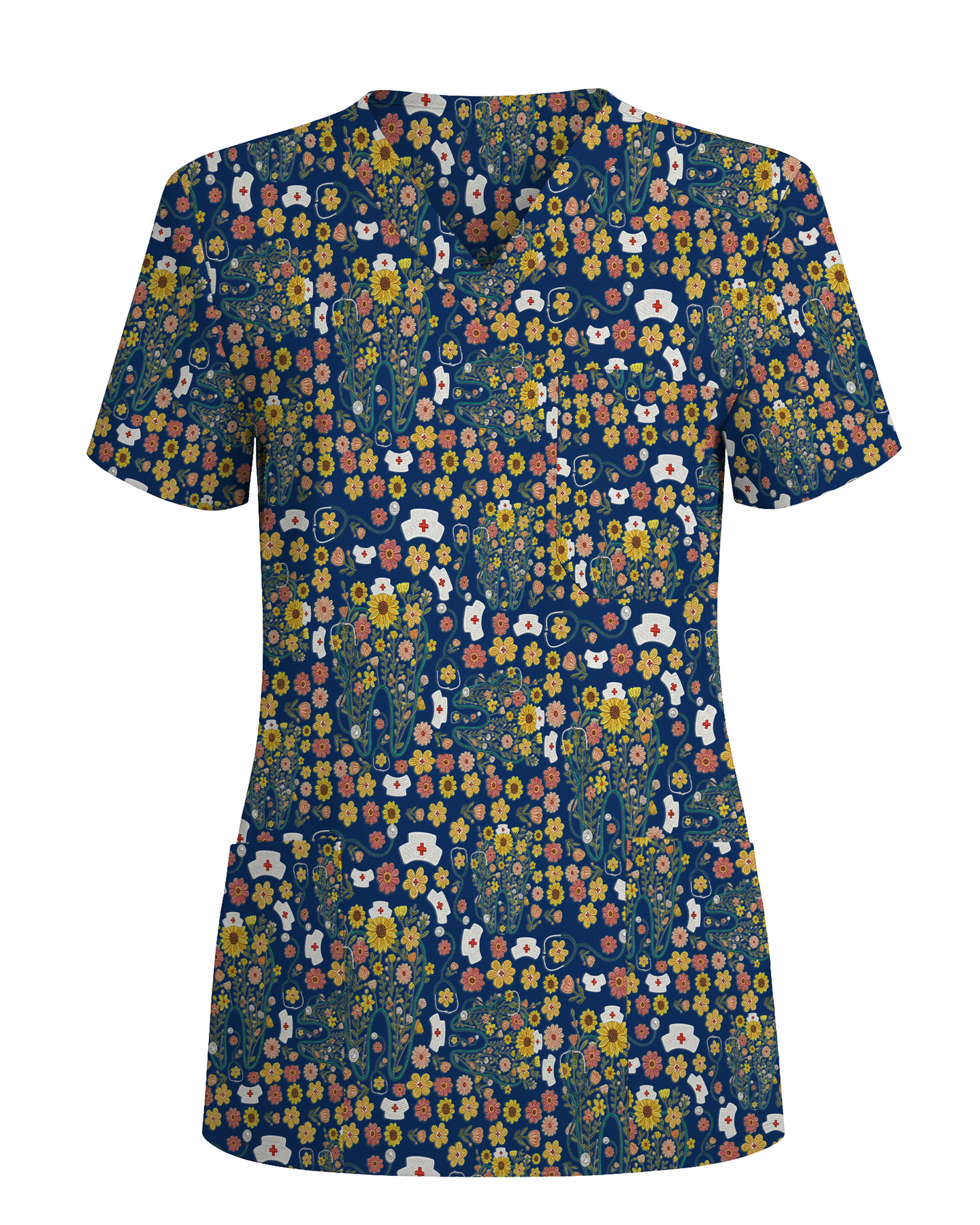 Floral Tooth Sunflower Dental Assistant Scrub Top