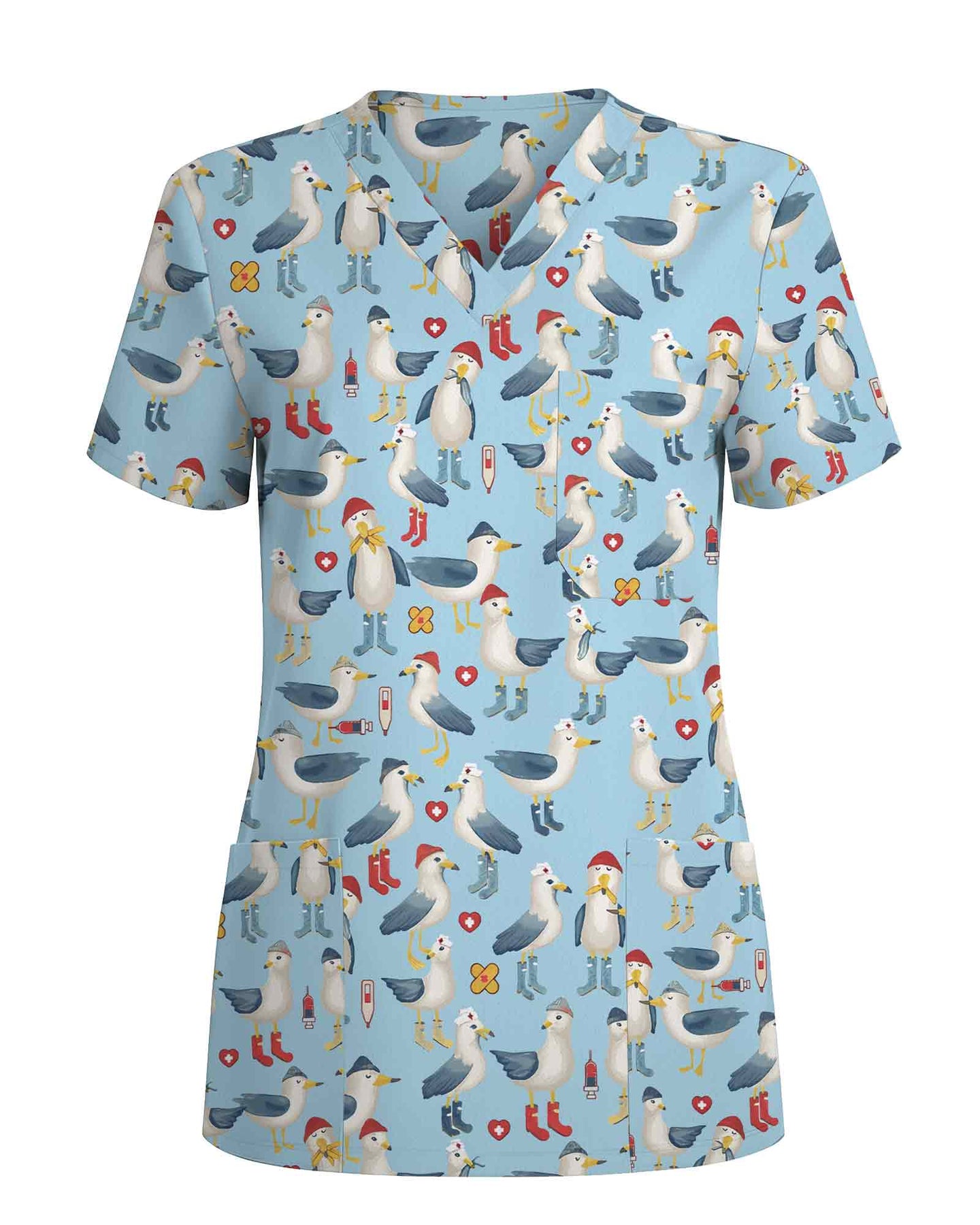 Cute Seagull Crew Medical Nursing Scrub Top
