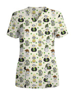 Cream St. Patrick's Day Cat Medical Scrub Top