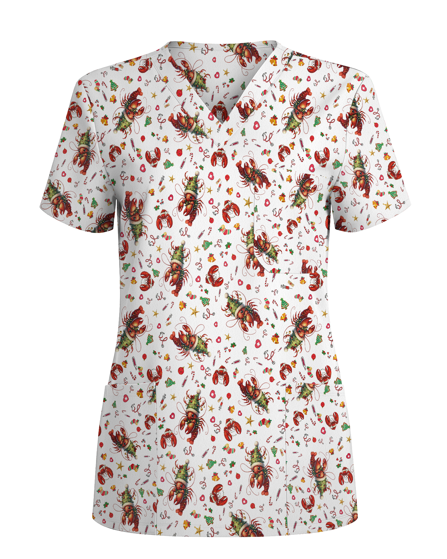 Funny Christmas Lobster Holiday Medical Scrub Top