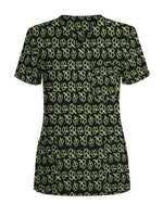 Black Neon Green Clover Medical Scrub Top