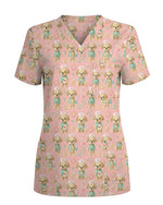 Cute Crochet Nurse Puppy Pink Scrub Top