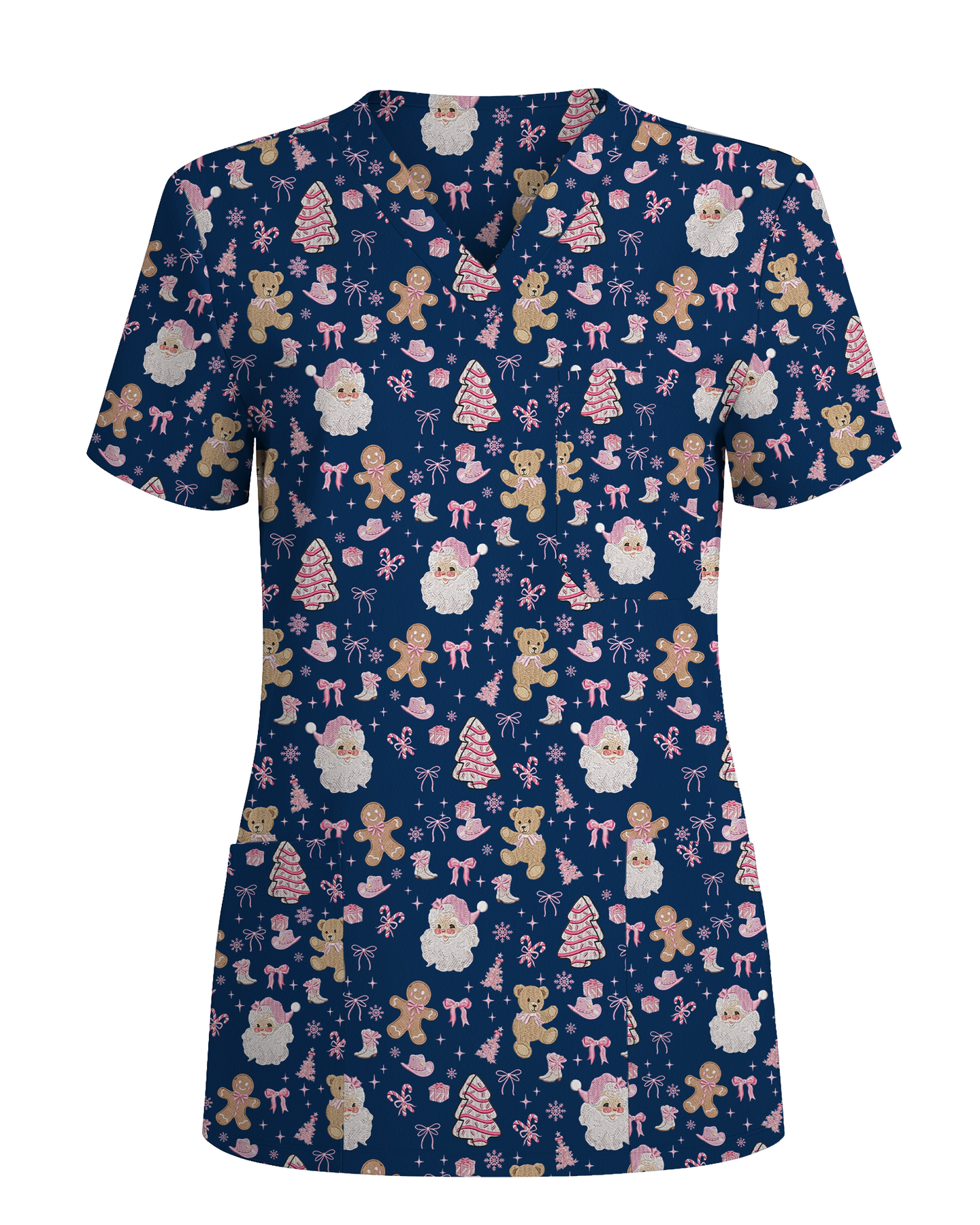 Cute Pink Christmas Vintage Santa Nurse Scrub Top