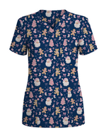 Cute Pink Christmas Vintage Santa Nurse Scrub Top