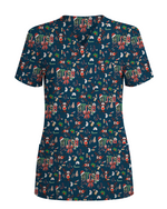 Buffalo Plaid Reindeer Christmas Nurse Scrub Top