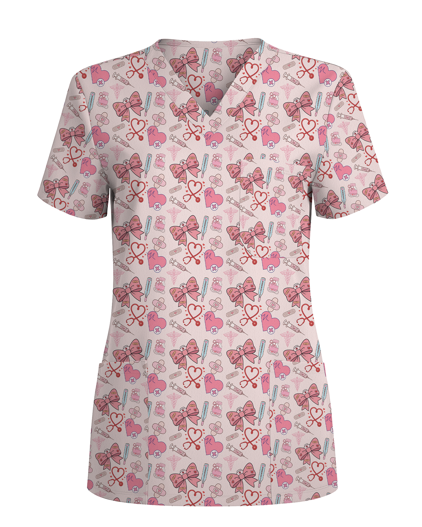 Pink Coquette Bow Nurse Life Scrub Top