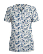 Blue Toile Cavalier King Charles Spaniel Scrub Top