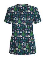 Merry Xmas Cat Nurse Festive Scrub Top