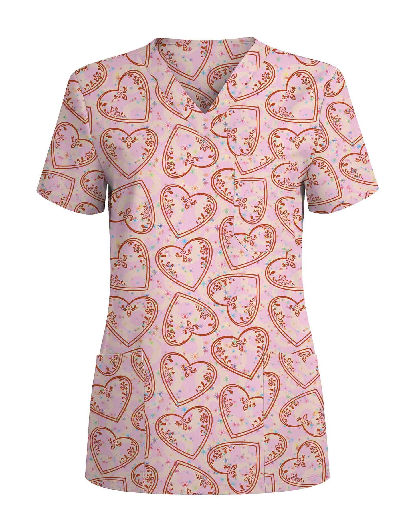 Vintage Heart Valentine Medical Scrub Top