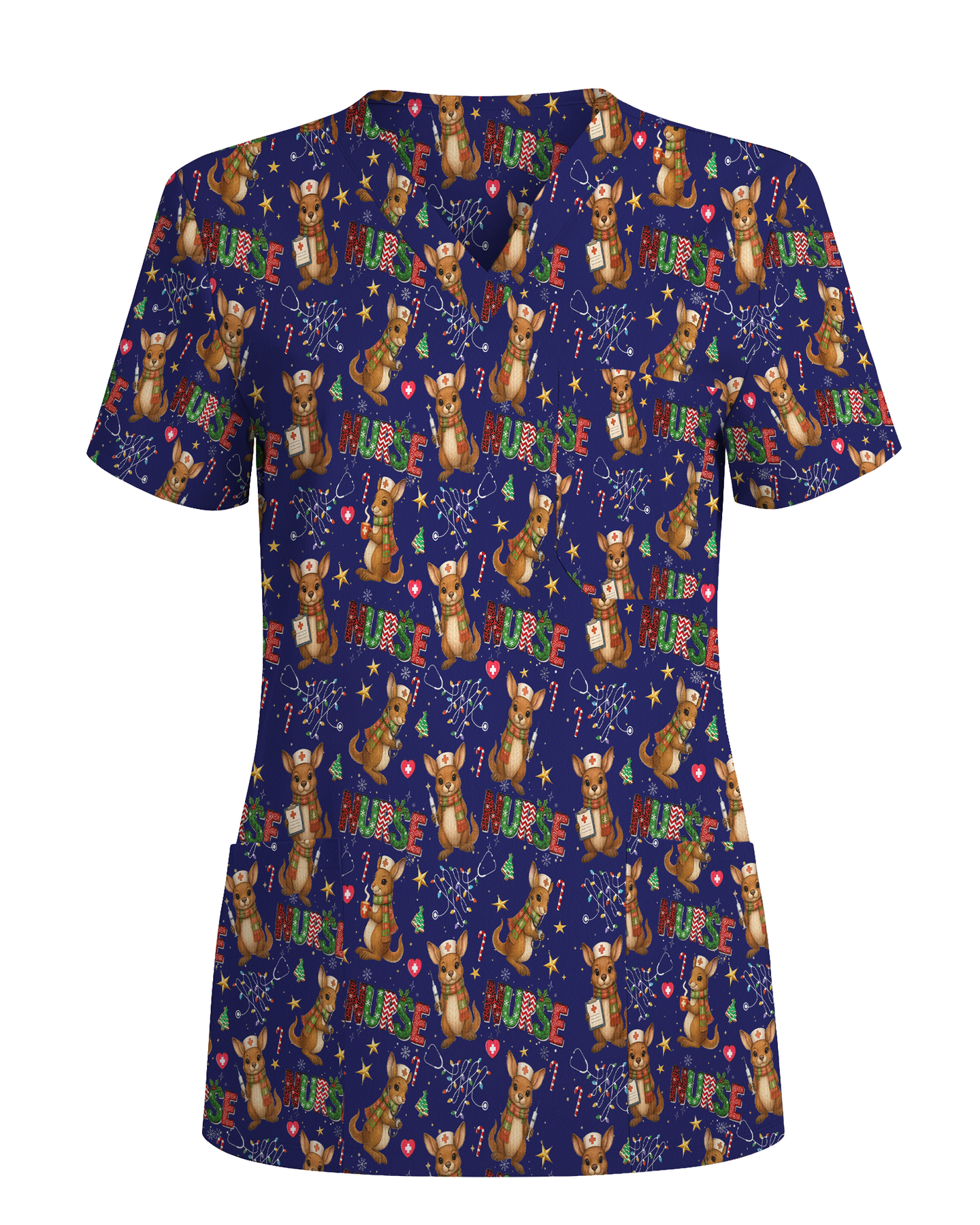 Cute Xmas Kangaroo Medical Scrub Top