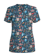 Cute Ambulance and Stethoscope Medical Scrub Top