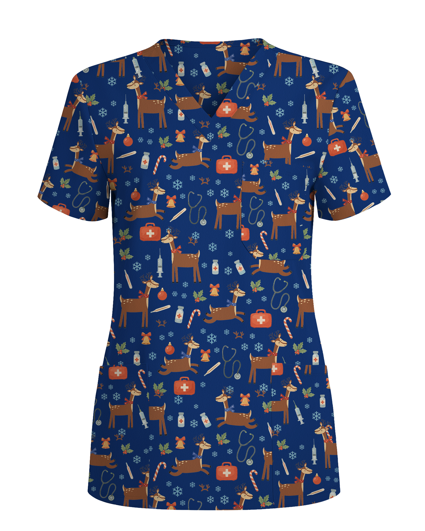 Oh Deer Christmas Holiday Nursing Scrub Top