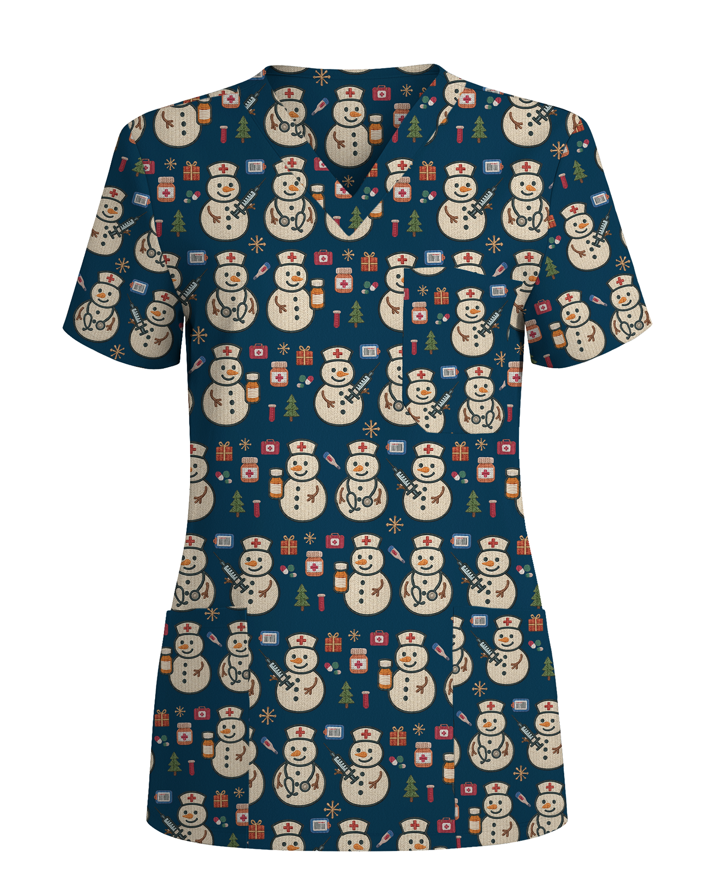 Cute Snowman Christmas Medical Nurse Scrub Top
