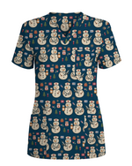 Cute Snowman Christmas Medical Nurse Scrub Top