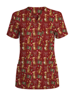 Cute Xmas Kangaroo Medical Scrub Top