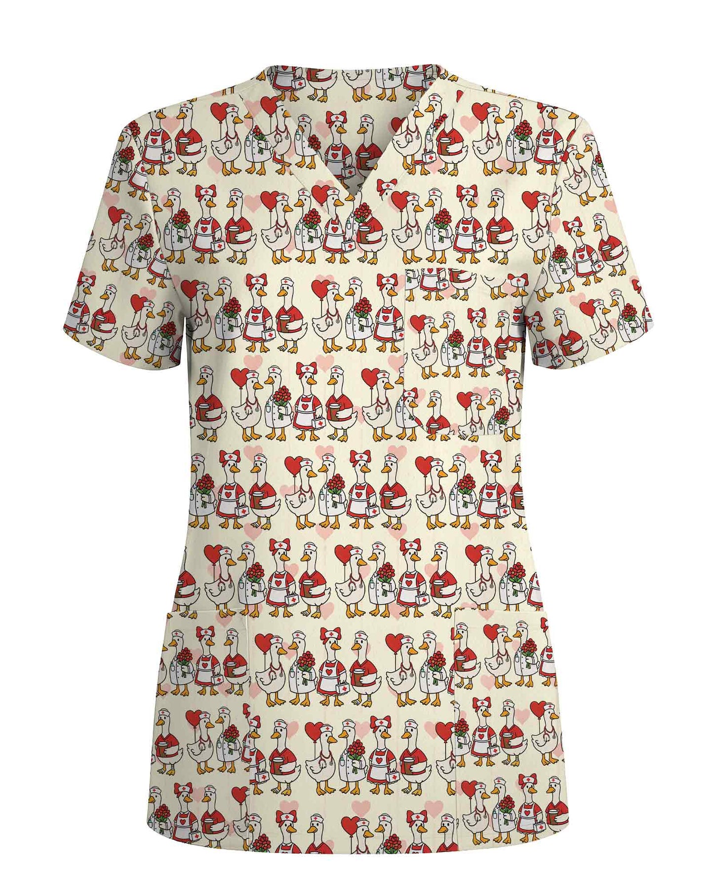 Cute Duck Nurse Valentine Heart Scrub Top
