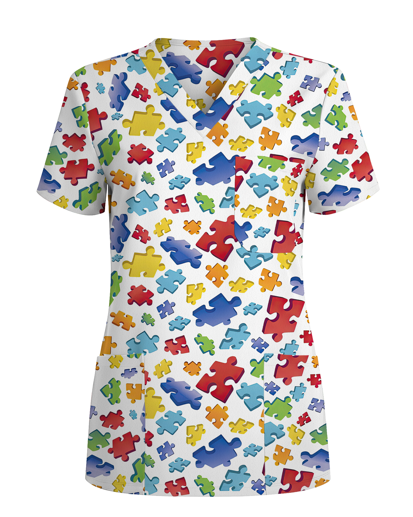 Autism Awareness 3D Puzzle Piece Nurse Scrub Top