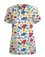 Autism Awareness 3D Puzzle Piece Nurse Scrub Top