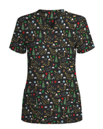 Cute Black Cat Christmas Medical Scrub Top