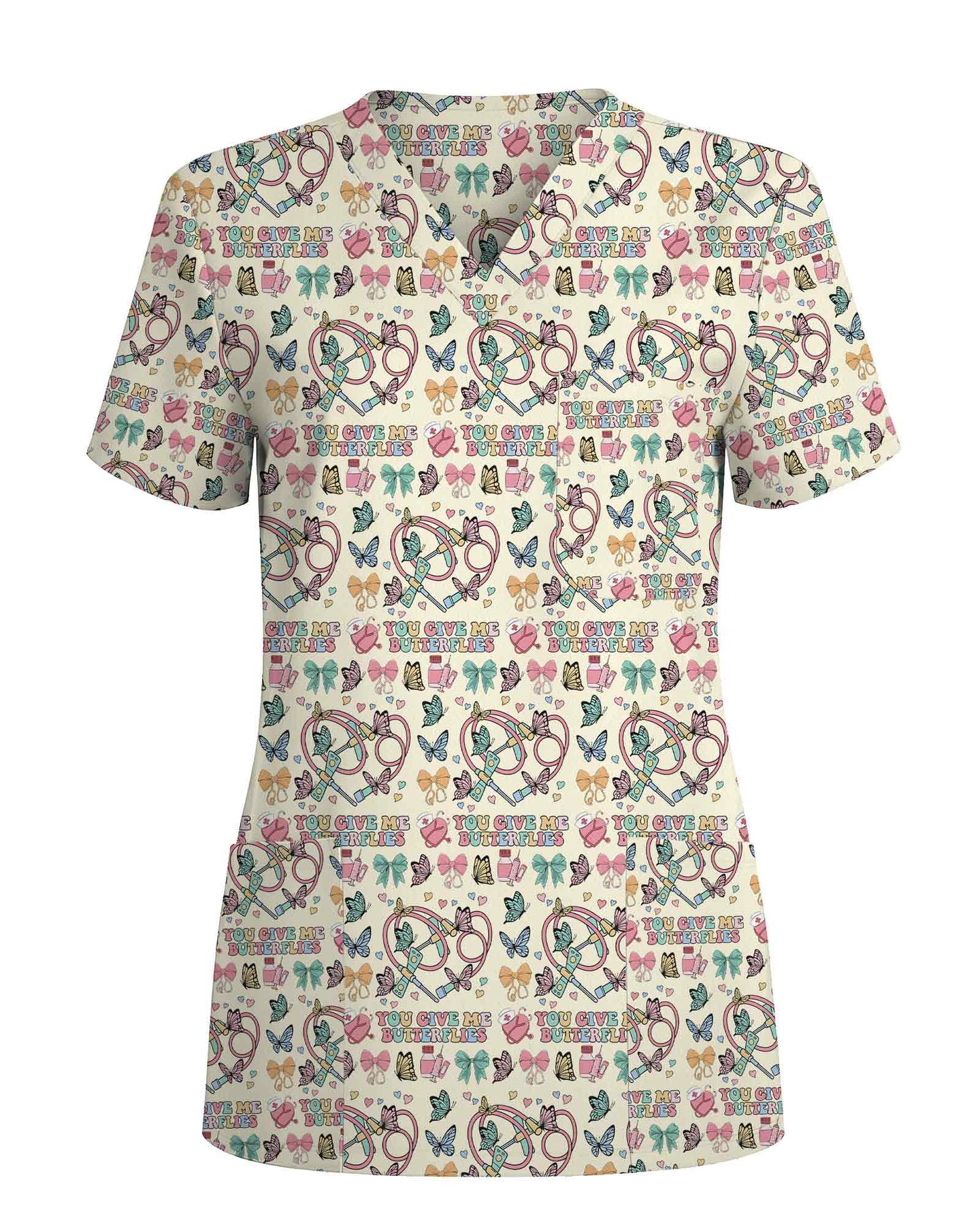 Lovely "You Give Me Butterflies" Nurse Valentine Scrub Top