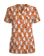 Spooky Cute Ghost Nurse Halloween Scrub Top
