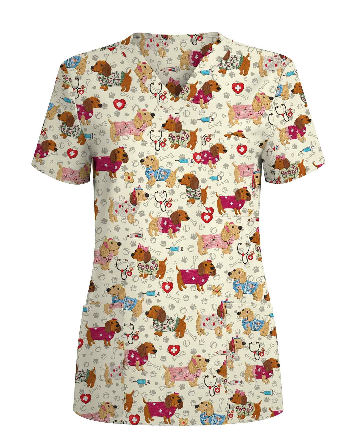 Cute Dachshund Veterinary Scrub Top