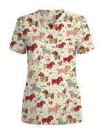 Cute Dachshund Veterinary Scrub Top