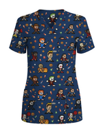 Retro Pixel Horror Movie Monsters Nursing Scrub Top