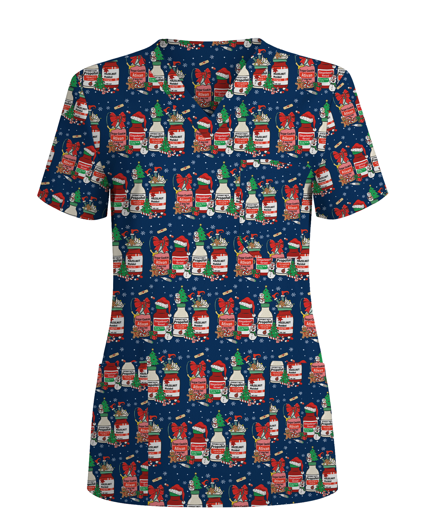 Funny Medical Christmas Medicine Bottle Nurse Scrub Top