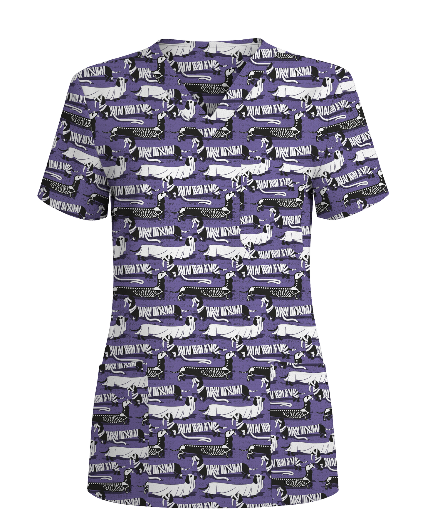 Adorable Mummy Wiener Dog Medical Scrub Top