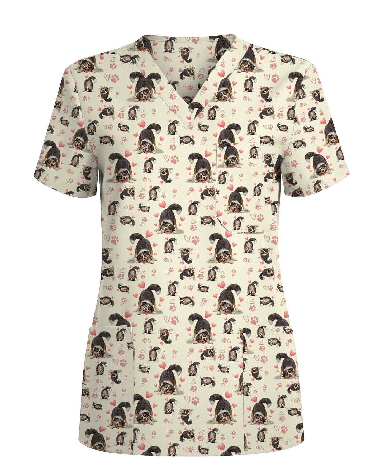 Charming Australian Shepherd Valentine Dog Scrub Top