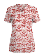 Jesus Loves You Heart Bow Nursing Scrub Top