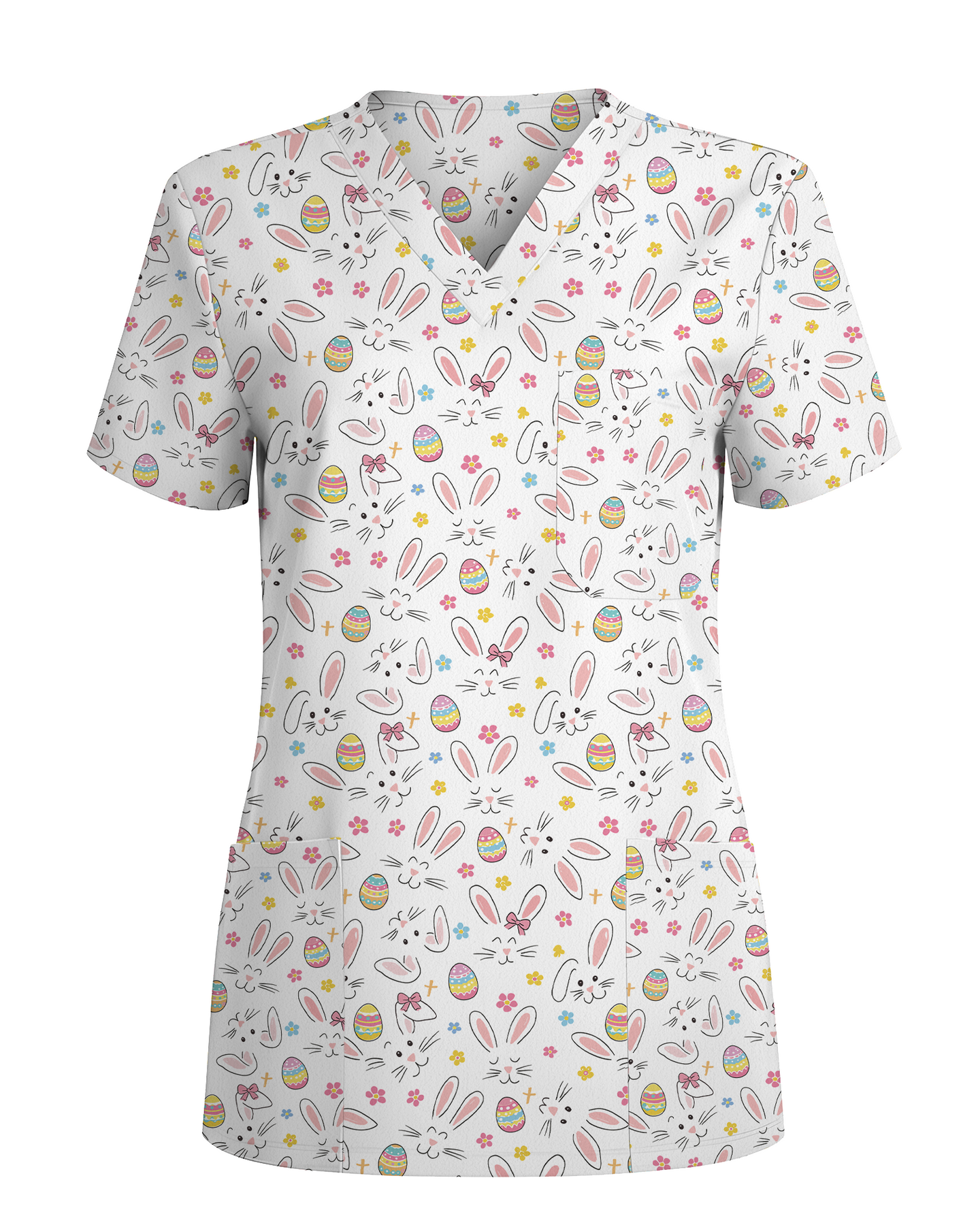 Cute Easter Bunny Doodle Nurse Scrub Top