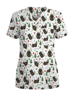 Cute Black Cat Christmas Medical Scrub Top