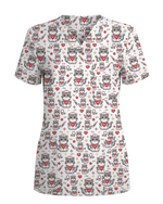 Cute Tabby Cat Nurse Heart Scrub Top