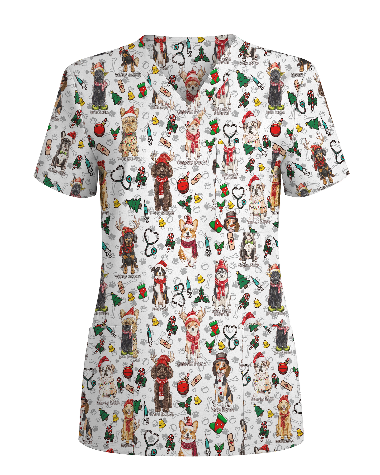 Cute Christmas Dog Breeds Medical Scrub Top